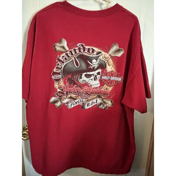 Harley Davidson T Shirt Men's 2xl Red Pirate Biker Double Sided Adult see photos - Picture 12 of 16